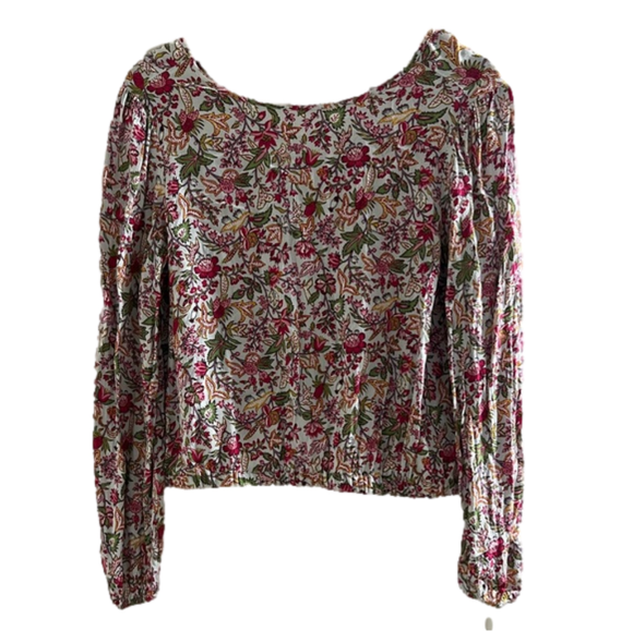 LOFT Woman’s Multicolor Floral V Back Elastic Hem Blouse Size Small - Picture 1 of 6